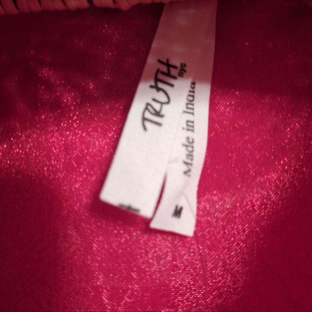Sheer Hot Pink Pointed Hem Cropped Blouse Edgy Bougie ARTSY Ladies MED NWT - Picture 2 of 5